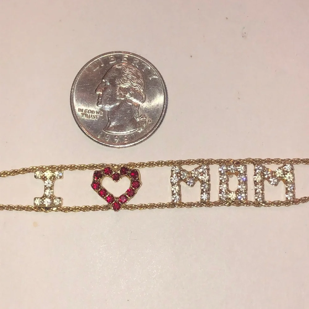 Gold Tone and Red 'I Love Mom' Bracelet - Picture 2 of 4